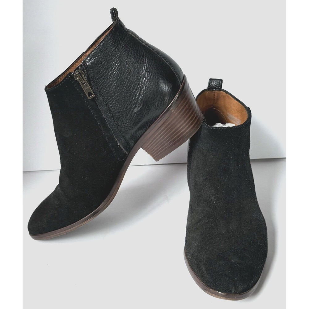 MADEWELL Boots Women's 8.5 Black Suede Leather Zip Up Ankle Booties 2"Heel